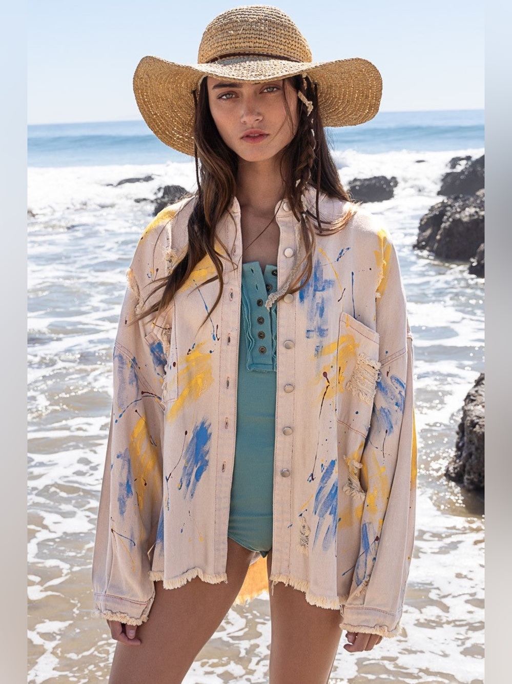 POL Distressed Button-Up Shacket - Picture 2 of 11
